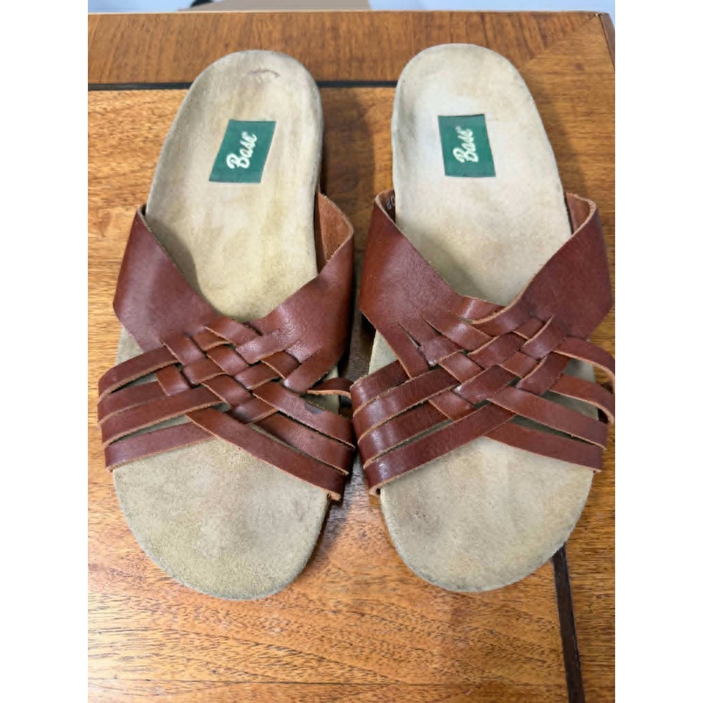 Bass Beachcomber‎ Huarache Slide Sandals Brown Woven Leather Womens 10M Vintage